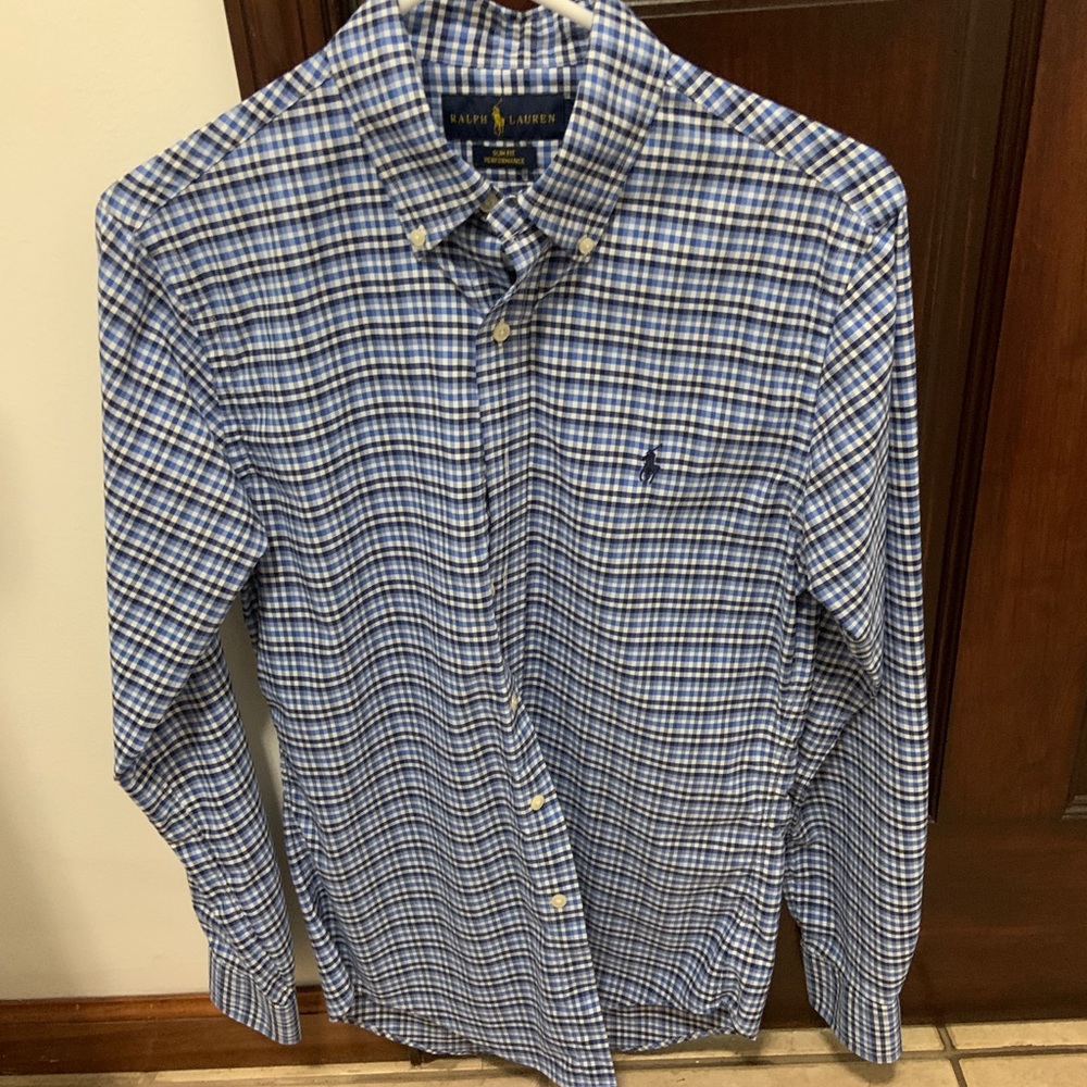Polo Blue Checkered Button Down, Mens S.